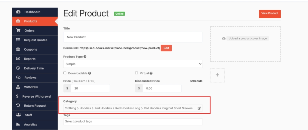 This image shows how to add product category