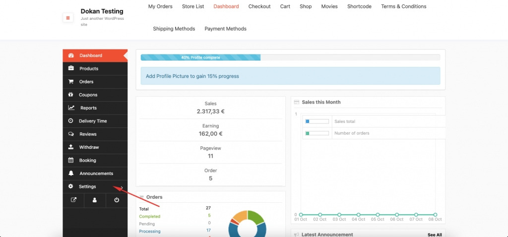 this is a screenshot of vendor settings